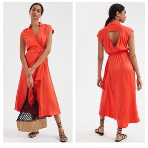 Anthropologie Maeve Open-Back Satin
Wrap Midi Dress - Orange - Size Small